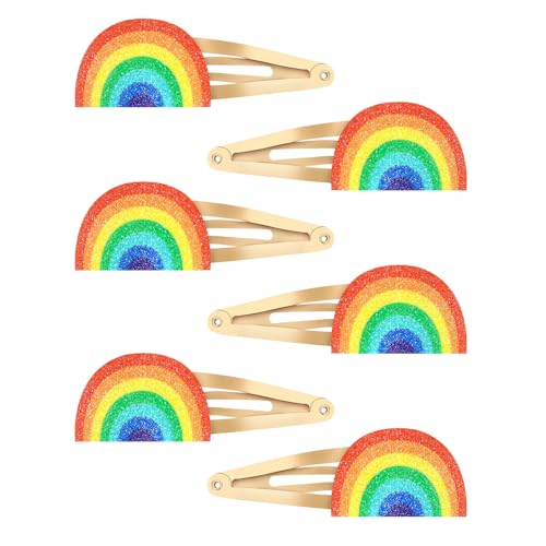 Glitter Rainbow Hair Clips 6-Pack Metal Snap Barrettes for Women