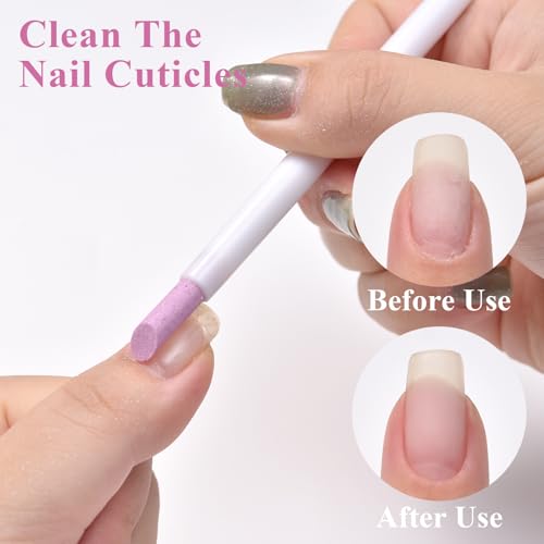 Siyuwuro 10Pcs Pumice Stone Nail File and Cuticle Pusher Pen, White