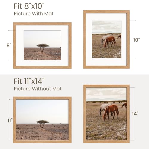 Venusmiles 11x14 Natural Oak Wood Picture Frame with 8x10 Mat