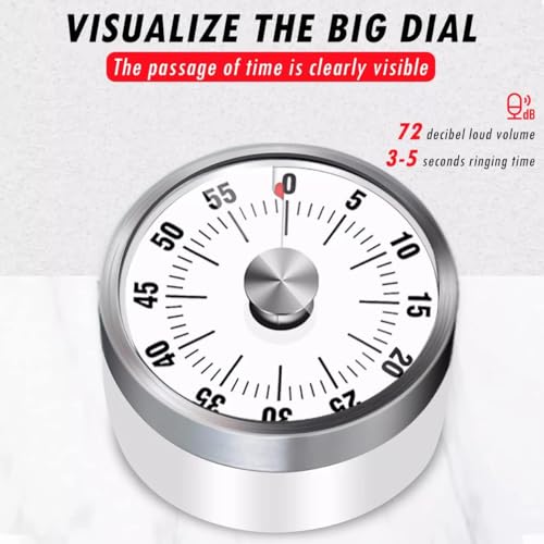 Visual Kitchen Timer - Magnetic Stainless Steel Countdown Timer for Cooking & Study