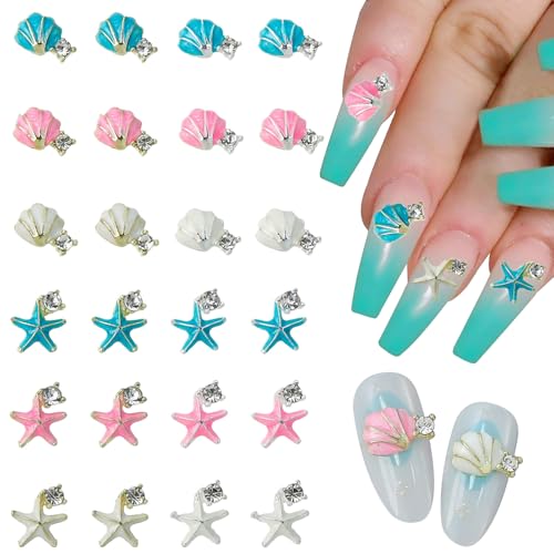 WOKOTO 24 PCS Ocean Nail Charms 3D Seashell Starfish Nail Gems