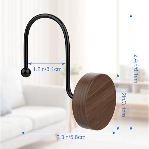 Imitation Wood Grain Shower Curtain Hooks - 12PCS Waterproof Rings