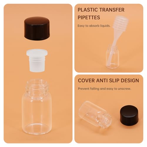 eispap 2ml Mini Glass Bottles Clear Essential Oil Vials with Black Lids, 4 Pack