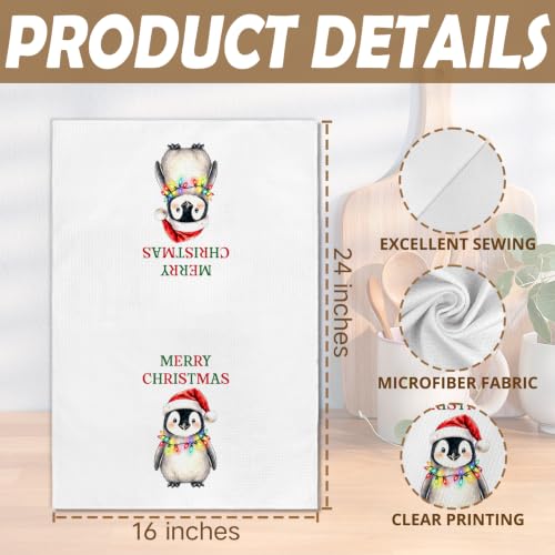 Christmas Penguin Kitchen Towel - Winter Penguin Hand Towel, Festive Decor