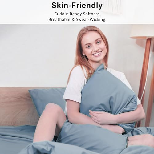 Lirex Queen Pillow Cases Set of 2, Light Gray Blue, 300 Thread Count