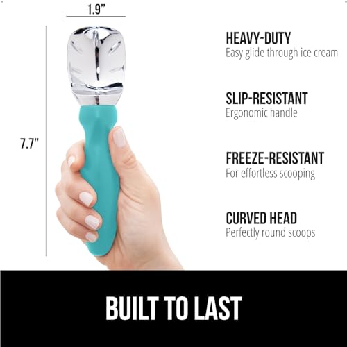 GORILLA GRIP® Heavy Duty Ice Cream Scoop - Turquoise, Ergonomic Design