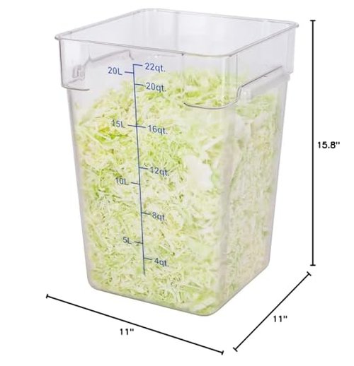 Met Lux 22 Quart Brine Bucket, 1 Square Marinating Container - With Volume Markers, Built-In Handle, Clear And Blue Plastic Dough Rising Bucket, Freezer-Safe, Lid Sold Separately