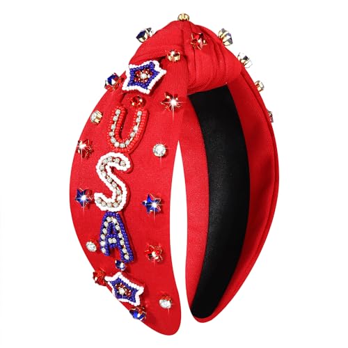 American Flag Rhinestone Knotted Headband Patriotic 4th of July Hair Accessory