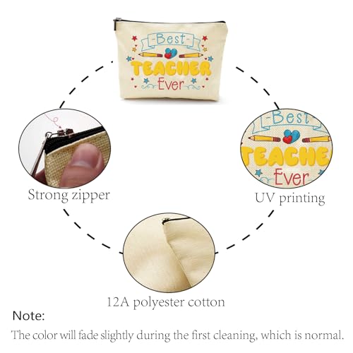 Best Teacher Ever Canvas Makeup Bag 10x7 Inch Toiletry Pouch