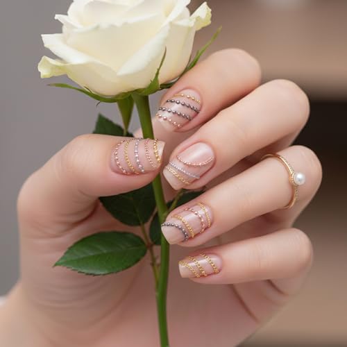 Metal Nail Art Chains 3D Gold Silver Gray Charms 12 Strips