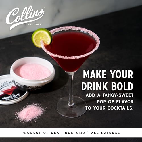 Collins Pomegranate Rimming Sugar - Tangy Cocktail Garnish, 4 oz