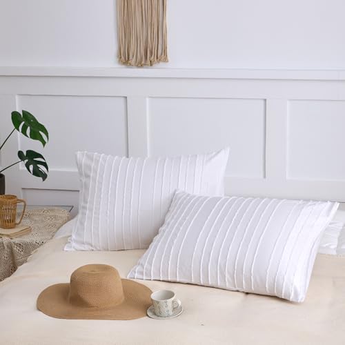 White Striped Standard Pillow Shams 2-Pack, Soft Microfiber Boho Covers 20x26