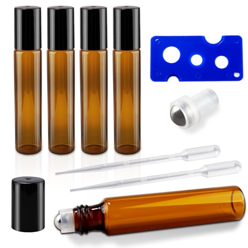 MixS Live 10ml Amber Glass Essential Oil Roller Bottles 5-Pack