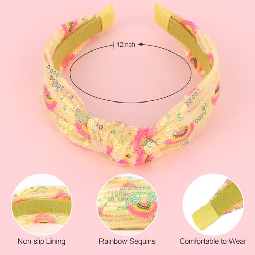 TIOSRU Yellow Sequin Knotted Headband - Sparkly Glitter Hair Accessory