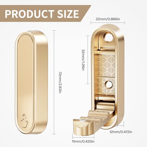 Ruiziiz Foldable Wall Hooks - Heavy Duty Zinc Alloy Gold Coat Hooks (2 Pack)