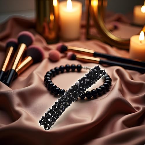 Black Rhinestone Hair Barrette Handmade Metal Alligator Styling Clip
