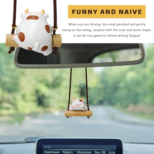 Swinging Cow Rearview Mirror Hanging Ornament - Cute Resin Car Pendant
