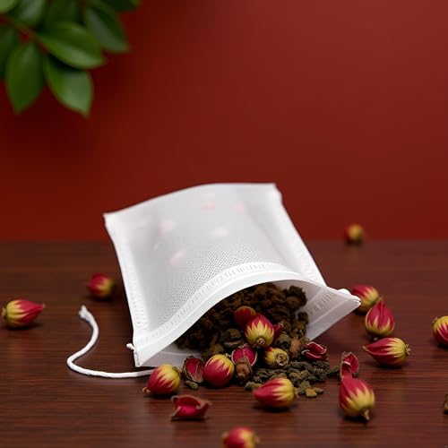 100 Cotton Disposable Tea Filter Bags with Drawstring - 5cm