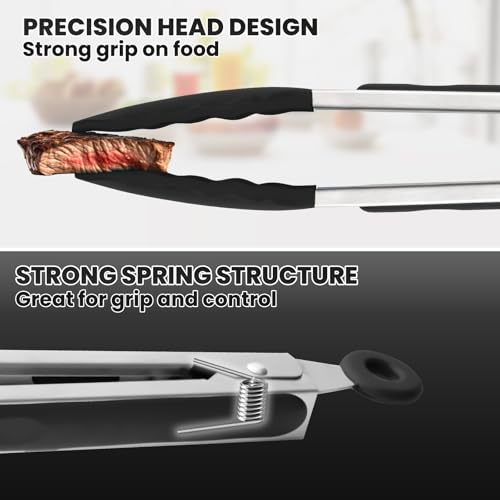 9-Inch Stainless Steel Kitchen Tongs with Silicone Tips - Heat Resistant & Locking Mechanism
