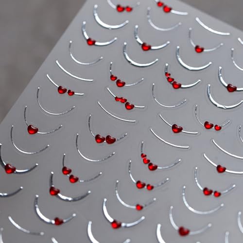 French Tip Nail Stickers with Heart Rhinestones DIY Manicure Decals