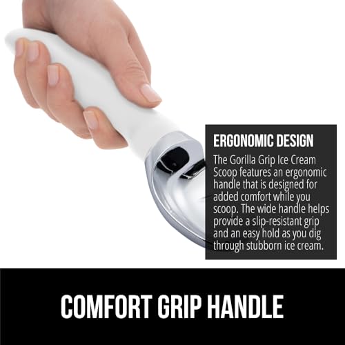 Gorilla Grip Heavy Duty Ice Cream Scoop - White, Ergonomic Design