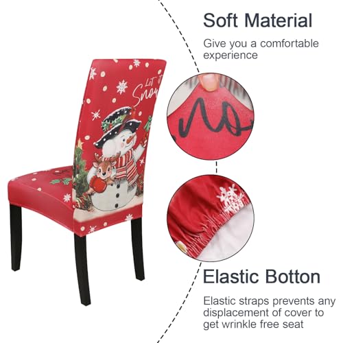 Christmas Chair Covers Set of 4 - Stretchable Snowflake Holiday Decor, Snowy Crimson