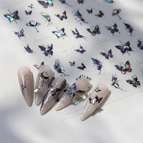 Purple Butterfly Nail Stickers - 3D Self-Adhesive Pearl Designs