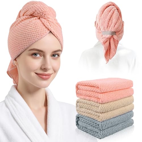 Super Absorbent Microfiber Hair Drying Towels - 3 Pack for Curly Hair