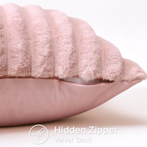 Faux Rabbit Fur Blush Pink Throw Pillow Cover 12x20 Inch
