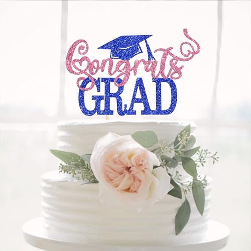 Congrats Grad 2026 Cake Topper Glitter Class of 2026 Party Decoration