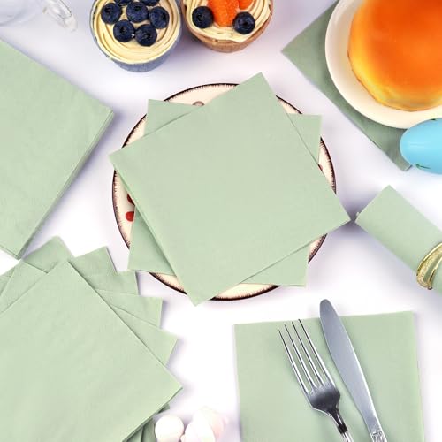 Sage Green Cocktail Napkins - 100 Pack, 2-Ply 5x5 Inch Disposable