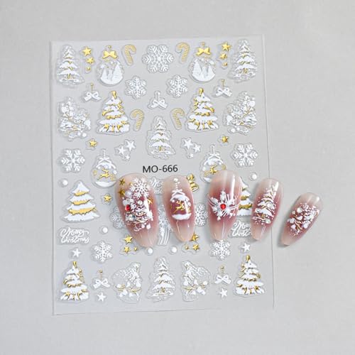 TailaiMei Embossed Christmas Nail Decals Gold Xmas Tree Stickers 3 Sheets