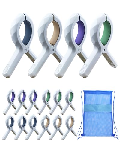Extra Large Beach Towel Clips - 12 Pack with Non-Slip Grip