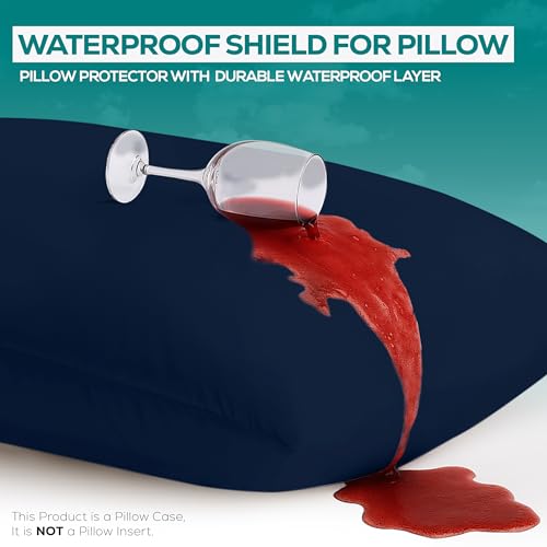 Set of 2 Waterproof Pillow Protectors with Zipper - Navy