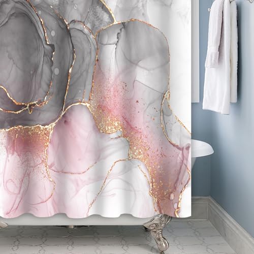 Baocicco Pink Grey Marble Shower Curtain 60x72 Inches with Hooks