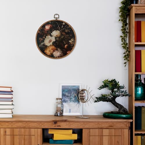 KSDUT Retro Floral Round Wall Art - 10"x10" Framed Decor