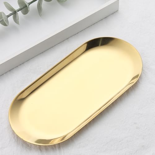 FSpronail Gold Stainless Steel Oval Nail Art Storage Tray & Jewelry Holder
