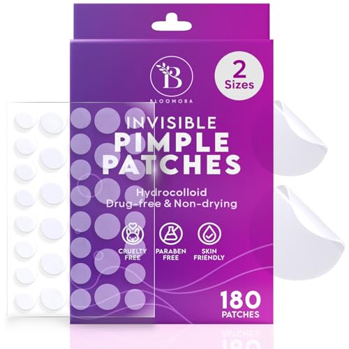 BLOOMORA Invisible Hydrocolloid Pimple Patches 180 Count Zit Cover