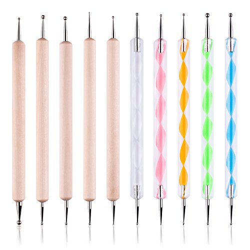 Petutu 10PCS Nail Art Dotting Tools Set Double-Sided Embossing Stylus