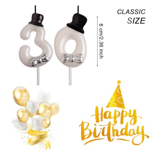 Elegant 30th Birthday Cake Candles - Smokeless Number 30 Set