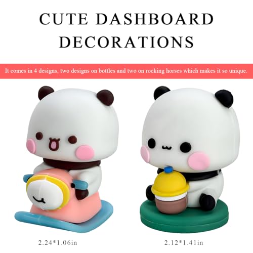 2 PCS Cartoon Bear & Panda Dashboard Ornaments - Cute Car Decor