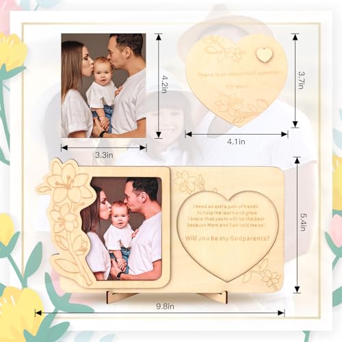 Heart-Shaped Godparents Proposal Picture Frame - 8.4x5.4 Inches