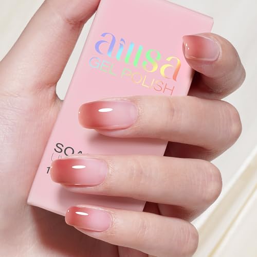 AILLSA Sheer Cranberry Red Gel Nail Polish Soak Off Translucent Nude