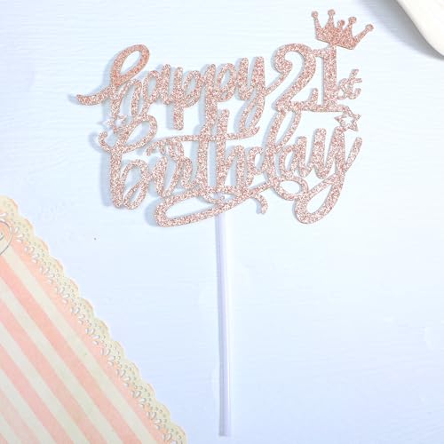 Rose Gold 21st Birthday Cake Topper - Glitter Party Decoration