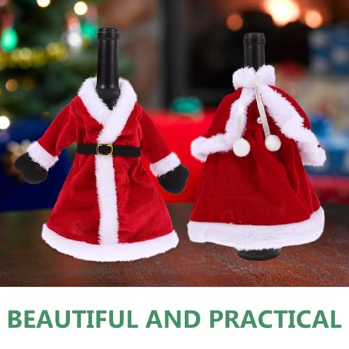 Santa Dress Wine Bottle Cover - 2pcs Christmas Holiday Party Decor