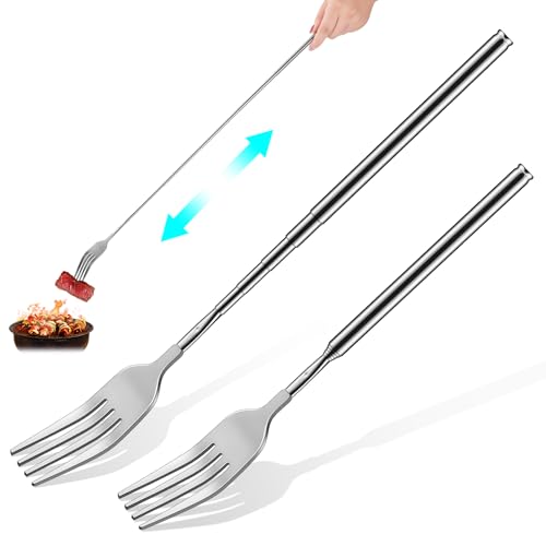 3-Piece Extendable BBQ Forks, Telescopic Stainless Steel Long Forks