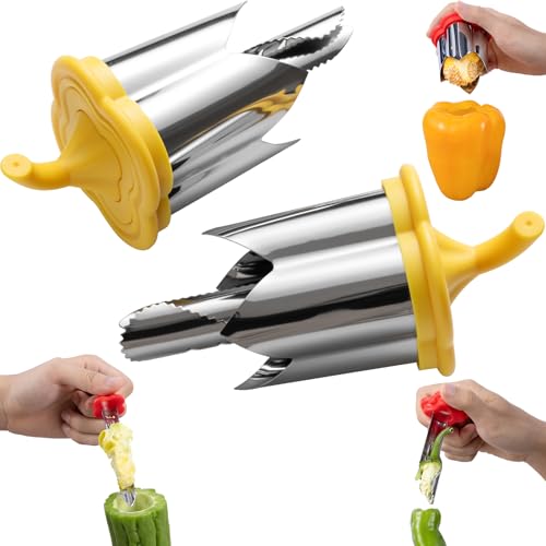 Mage Crab 2-in-1 Bell Pepper Seed Corer Tool - Stainless Steel, Yellow