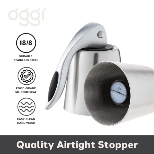 Oggi Stainless Steel Wine Bottle Stopper with Lever - Airtight Wine Topper