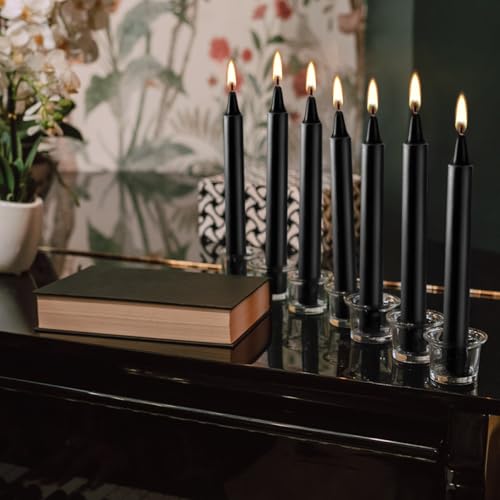 20-Pack Black Taper Candles - Smokeless, Long-Burning, Non-Dripping