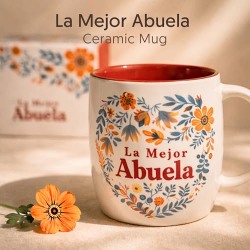 Abuela Coffee Mug 13 Oz Ceramic with Floral Heart Design - Spanish Gift